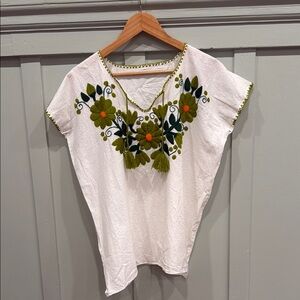 Beautiful Hand-Embroidered White and Green Women's Top